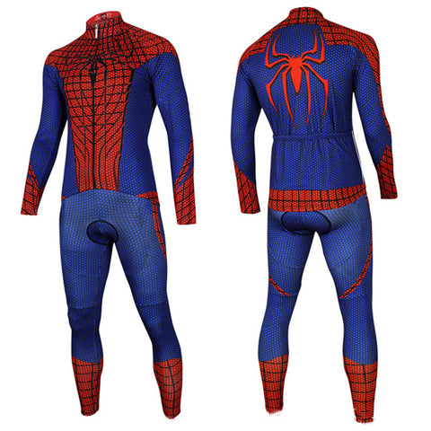 New Spiderman Cycling Long Sleeve Jersey+Pants Man of Steel Bicycle Set Suit Sz S-3XL