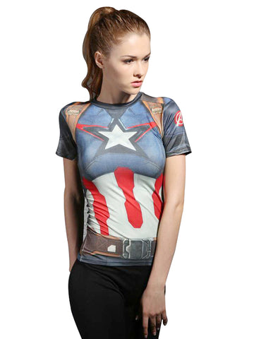 Ladies Captain America Compression Short Sleeve T-Shirt