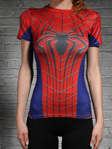 Spiderman Female Tight Elastic Compression Sport/Gym Short-Sleeved T-shirt