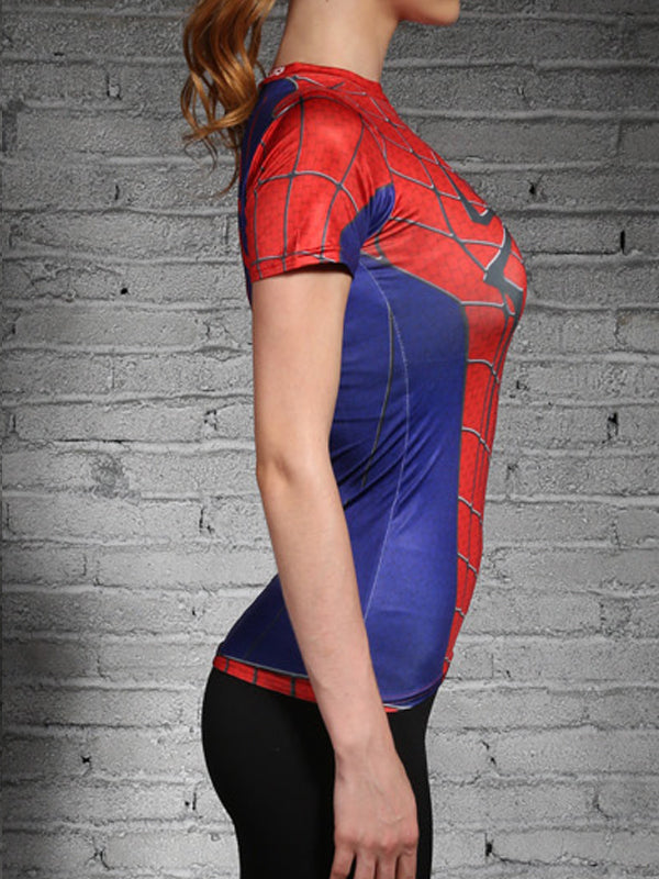 Spiderman Female Tight Elastic Compression Sport/Gym Short-Sleeved