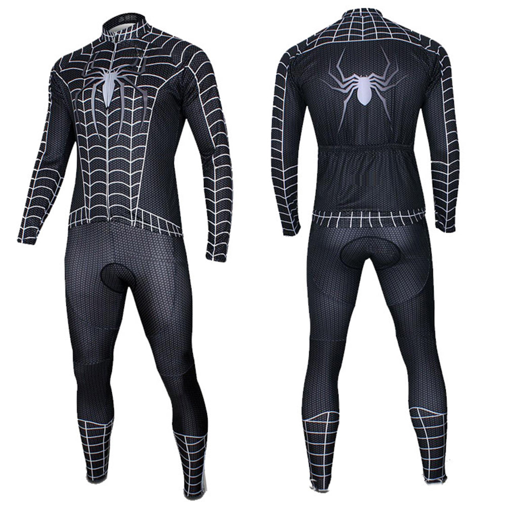 Black Spiderman Cycling Long Sleeve Jersey+Pants Man of Steel Bicycle Set Suit Sz S-3XL