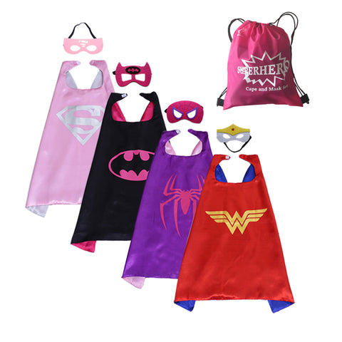 Party Superheros Cape and Mask, Double-Sides Satin Capes Dress up Costumes for Kids, 4 Sets