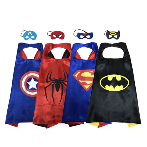 Party Superheros Cape and Mask for Kids, Reversible Satin Capes Dress up Costumes, 4 Sets