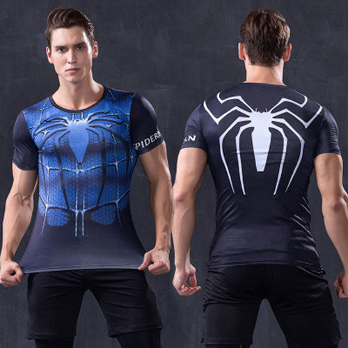 Men s Blue and Black Spider Man Compression T shirt G LIKE