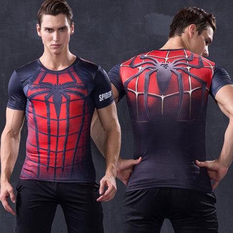 Men's Red and Black Spider Man Compression T-shirt
